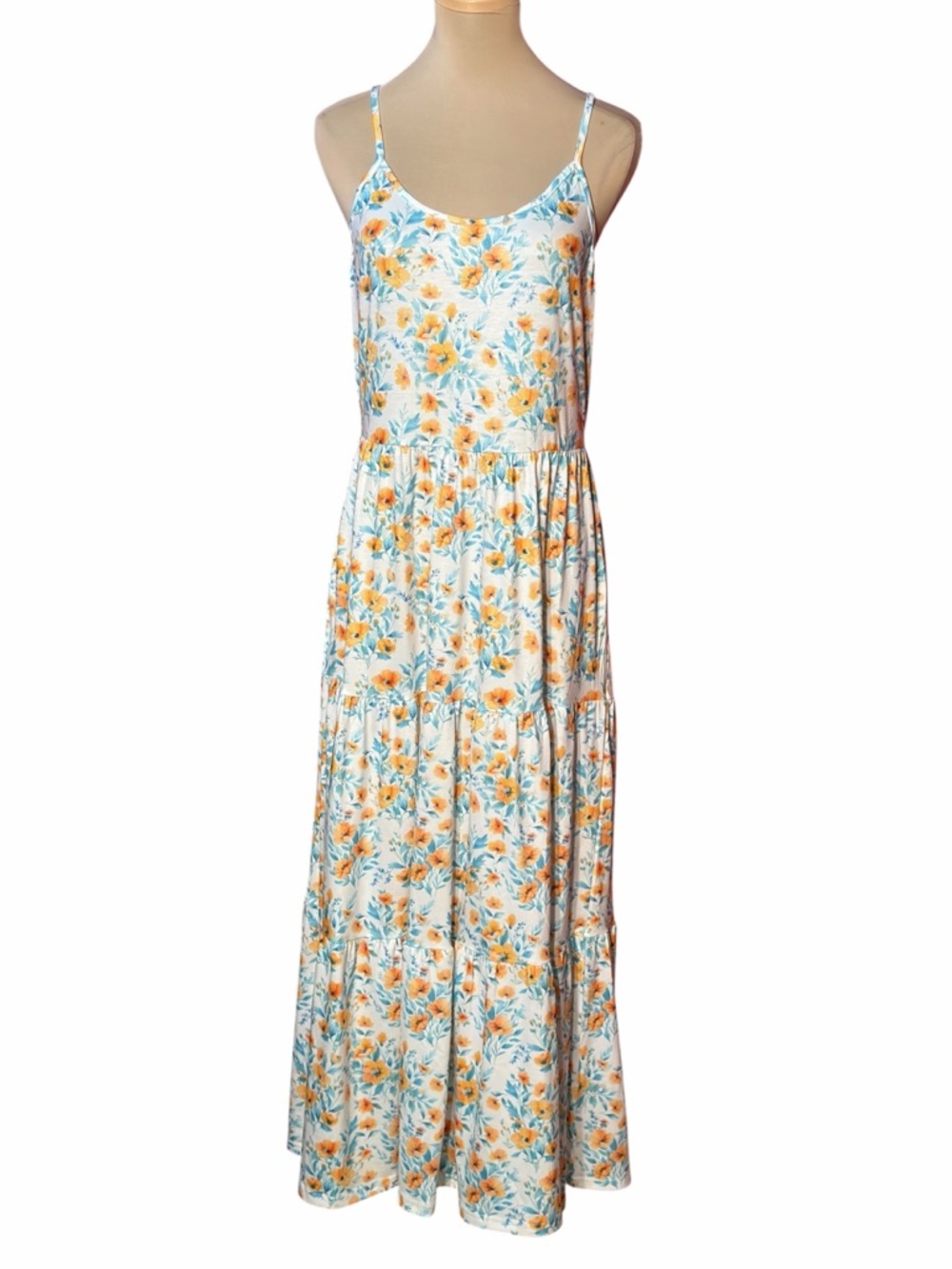 Floral Spaghetti Strap Maxi Dress in Yellow and Blue